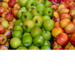 3 varieties of apples with PLU stickers