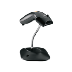 handheld barcode scanner on stand